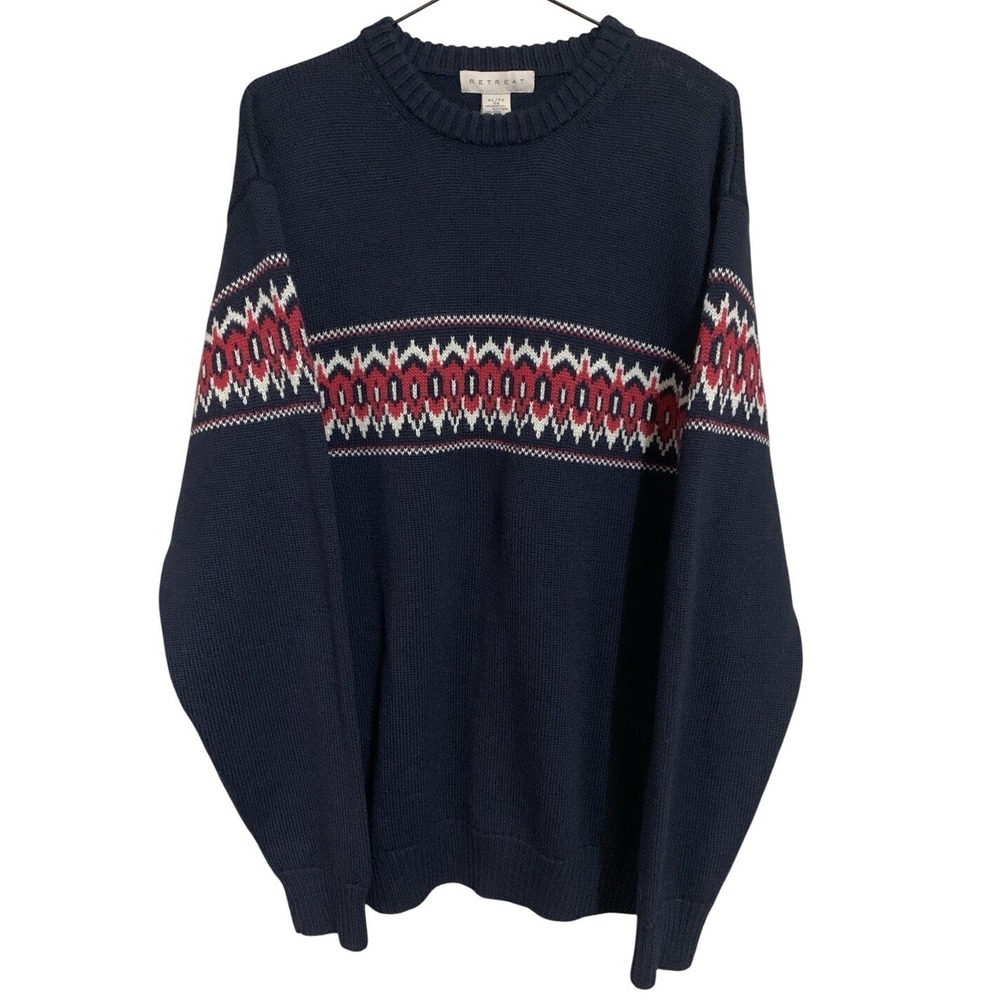 Retreat Sweater Men XL Navy 30%‎ Wool Grandpa Core Pullover Retro